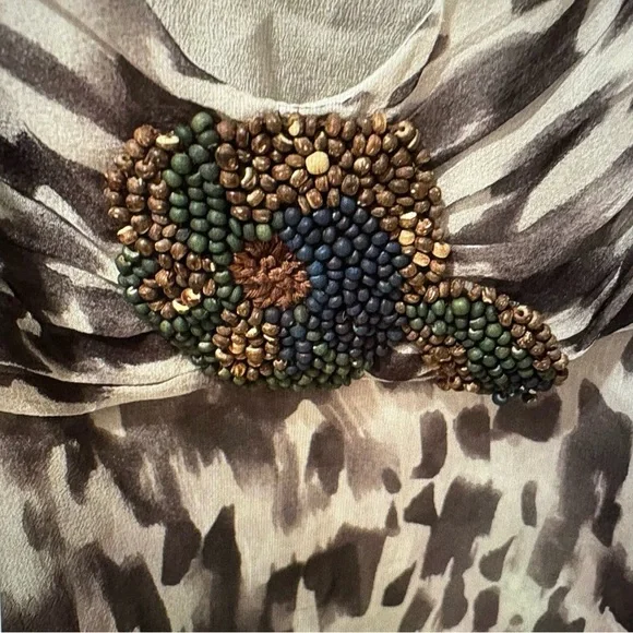 BCBGMaxAzria hankerchief cheetah leopard Camisole xs wood beaded rose - Picture 4 of 8